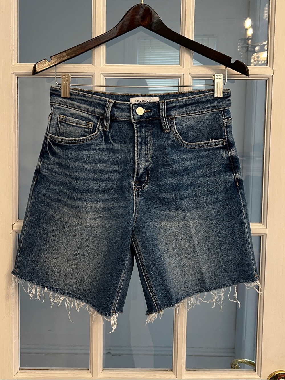 LOVERVET BY VERVET Women’s High Rise Frayed Denim Shorts LV1833 M